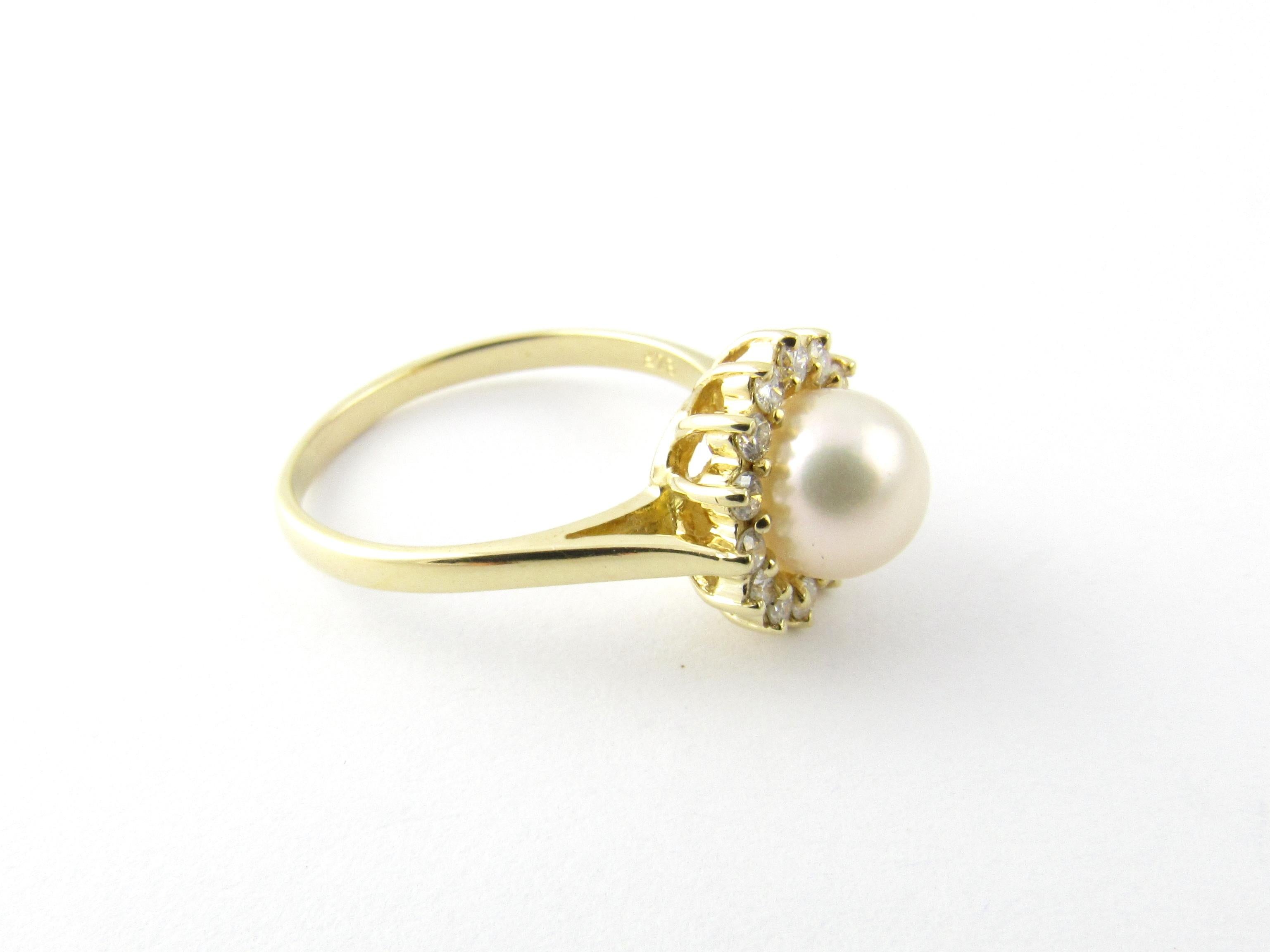 Women's 14 Karat Yellow Gold Pearl and Diamond Ring 