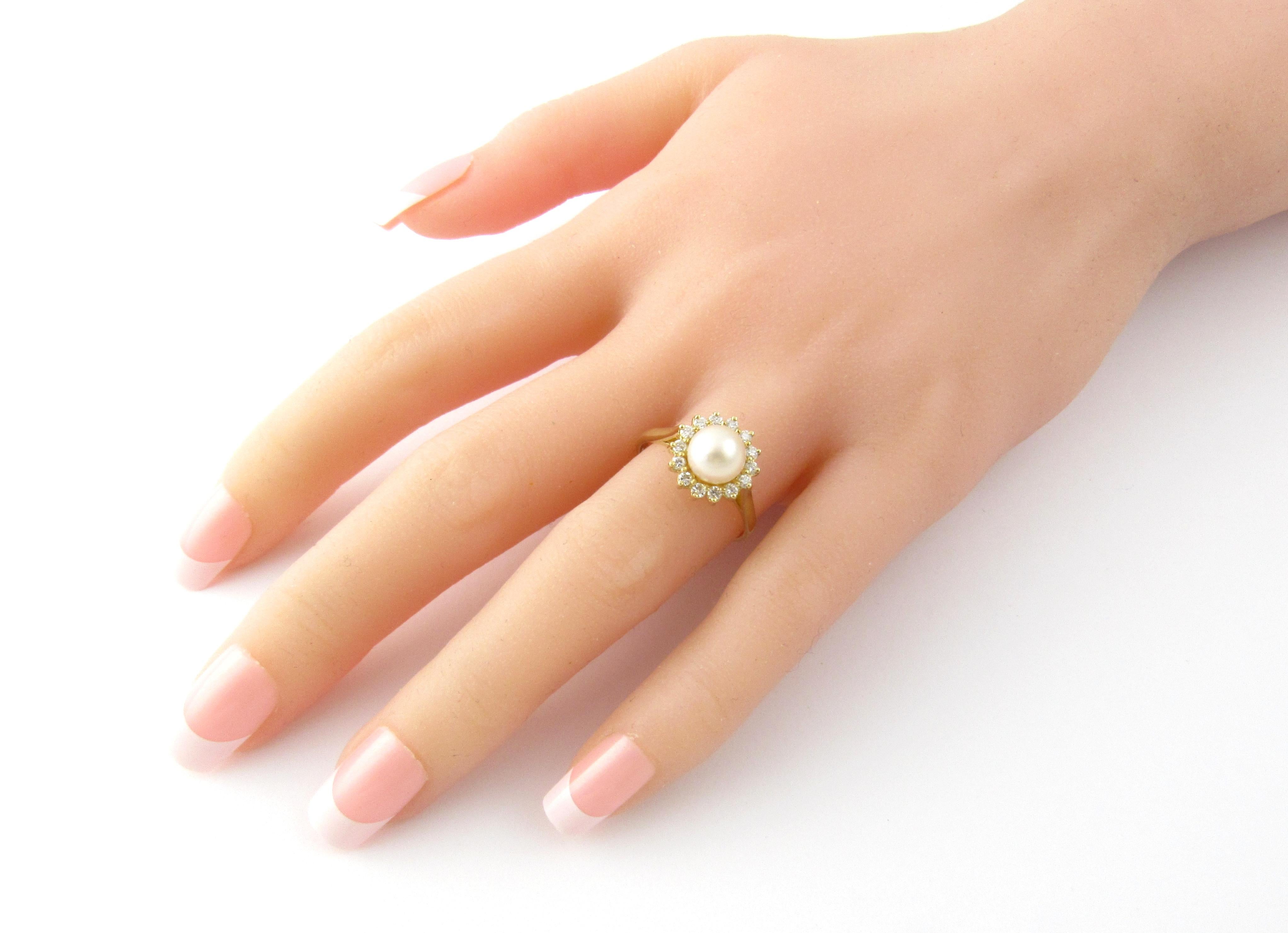 14 Karat Yellow Gold Pearl and Diamond Ring  2