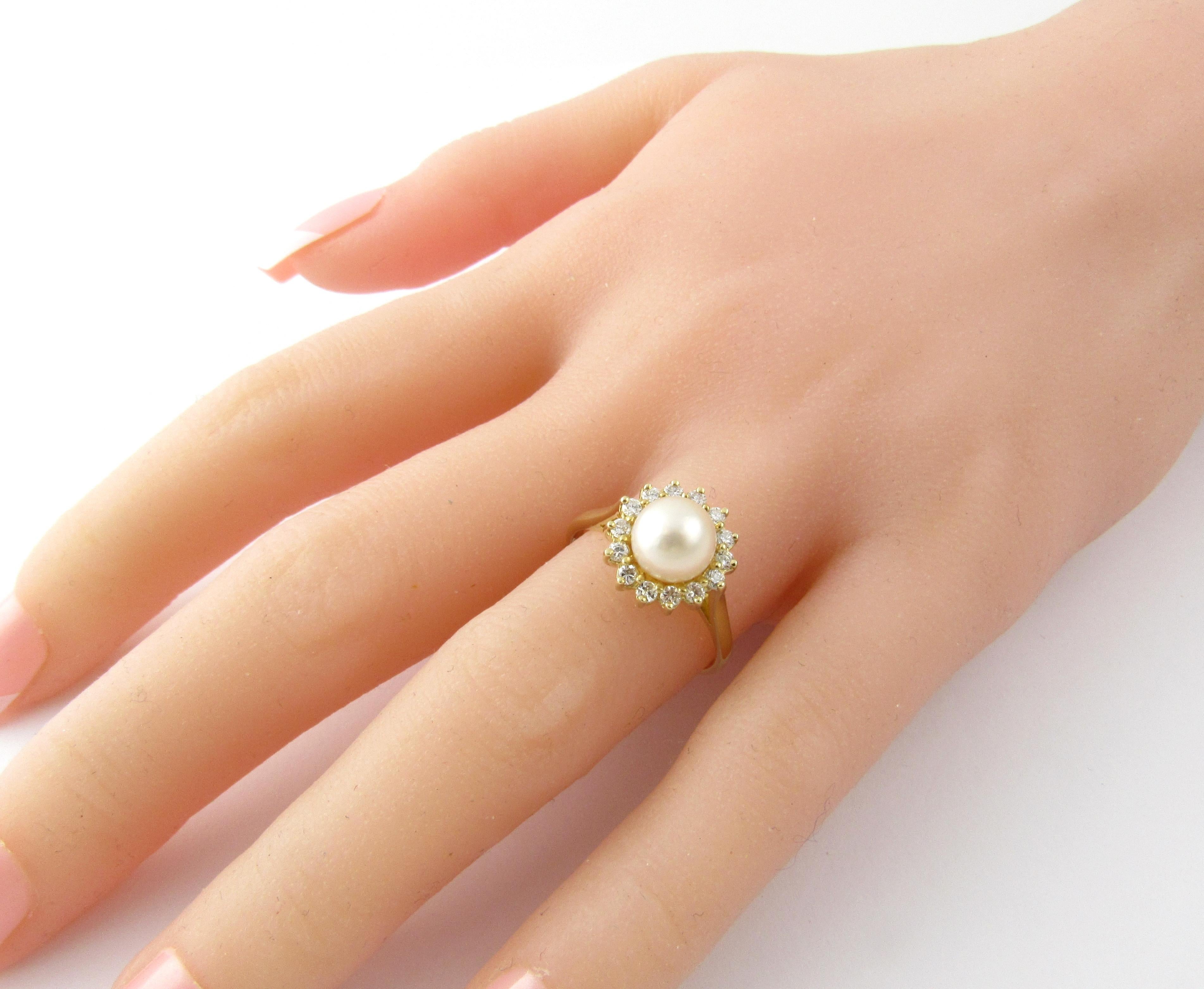 14 Karat Yellow Gold Pearl and Diamond Ring  3