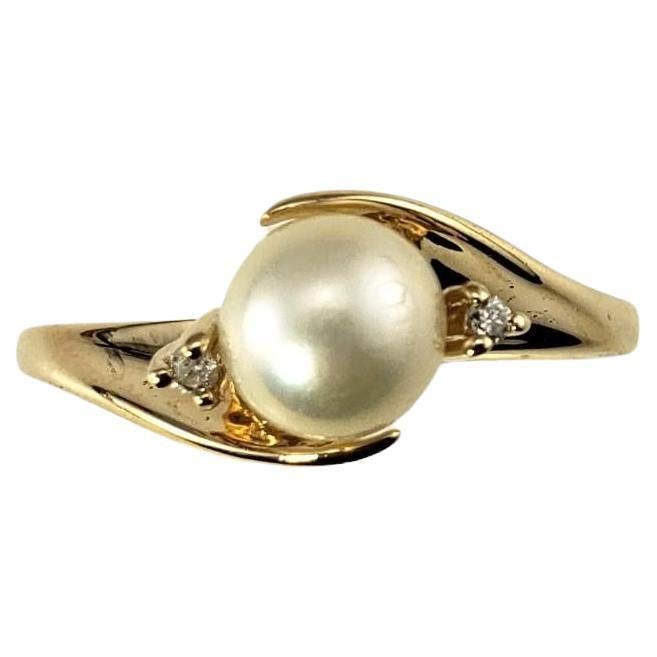 14 Karat Yellow Gold Pearl and Diamond Ring Size 9 #16733 For Sale