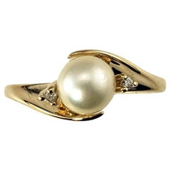 14 Karat Yellow Gold Pearl and Diamond Ring Size 9 #16733