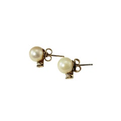14 Karat Yellow Gold Pearl and Diamond Stud Earrings #17587