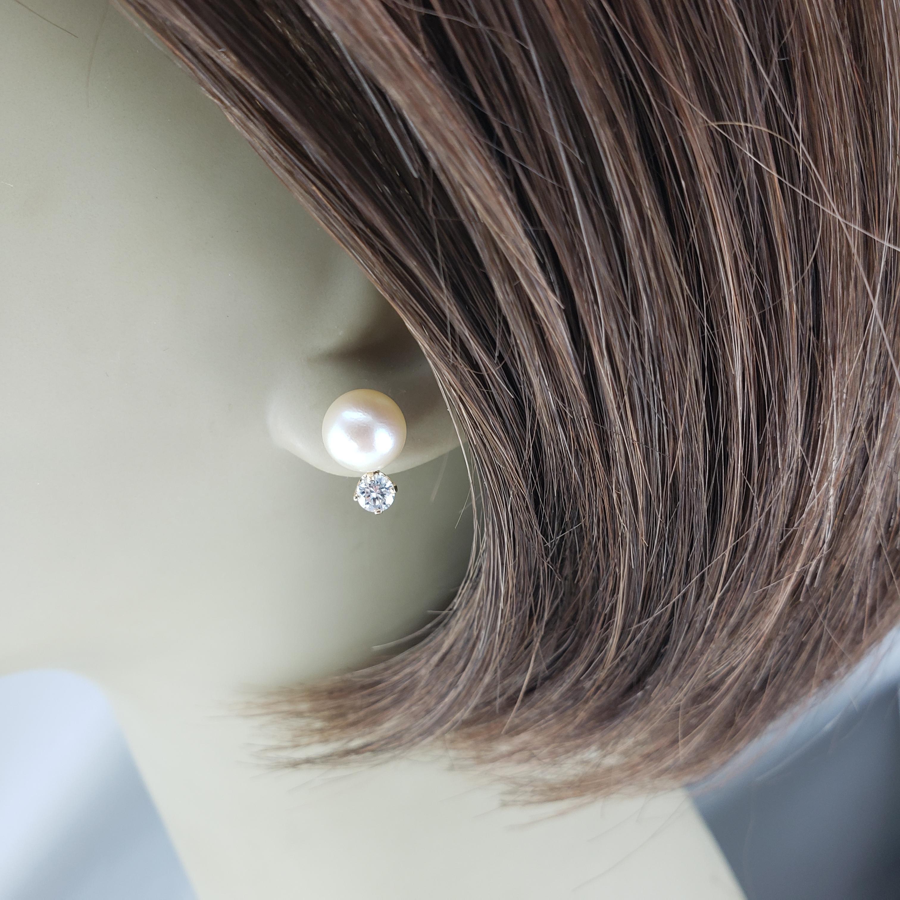 14 Karat Yellow Gold Pearl and Diamond Stud Earrings #19559 2