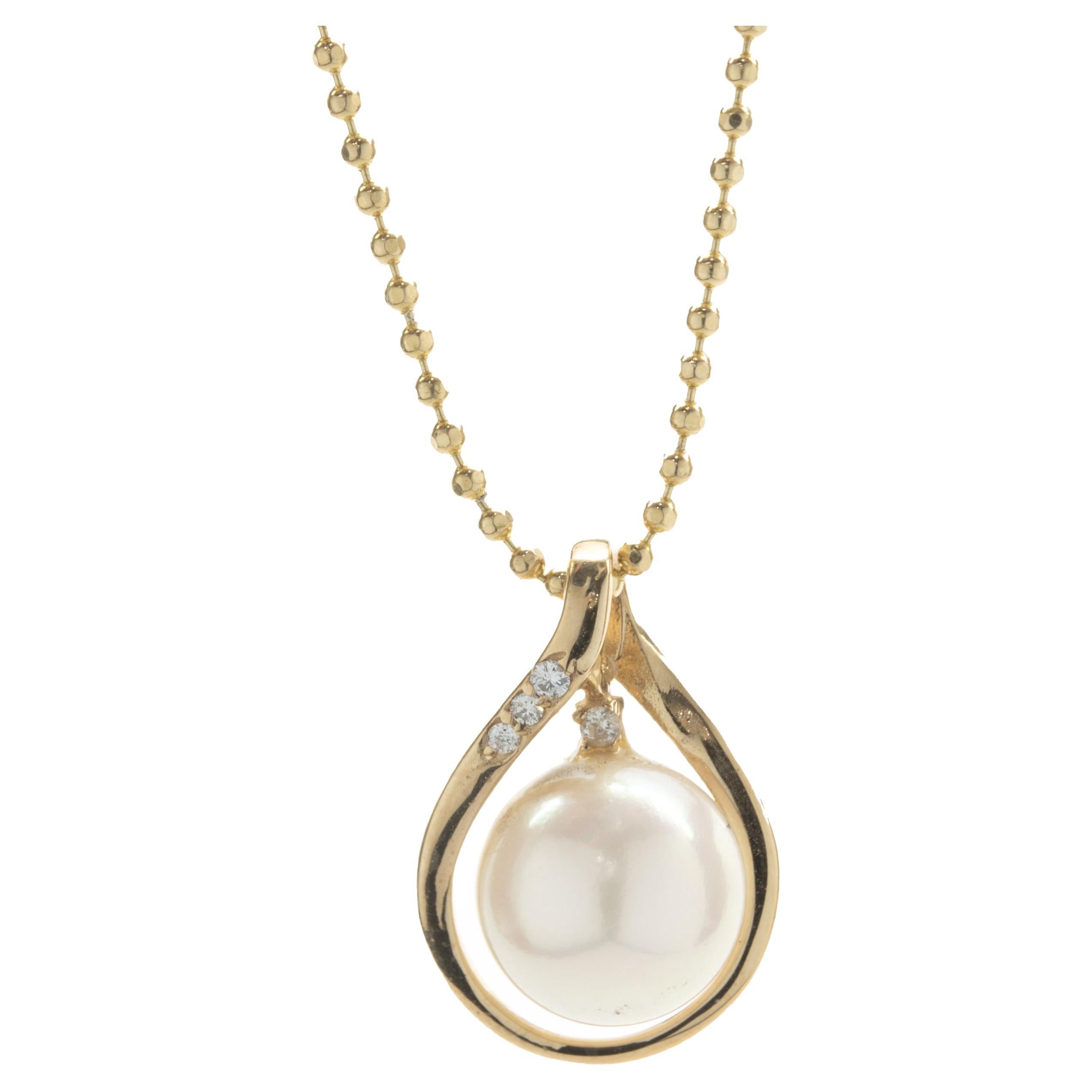 14 Karat Yellow Gold Pearl and Diamond Twist Necklace