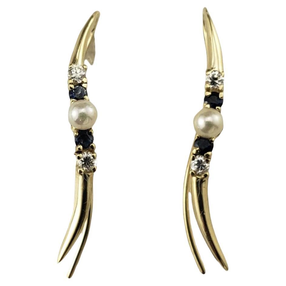 14 Karat Yellow Gold Pearl and Gemstone Diamond Earrings #17217 For Sale