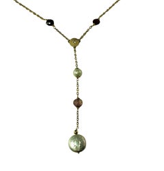 14 Karat Yellow Gold Pearl and Multi Gemstone Necklace #14689