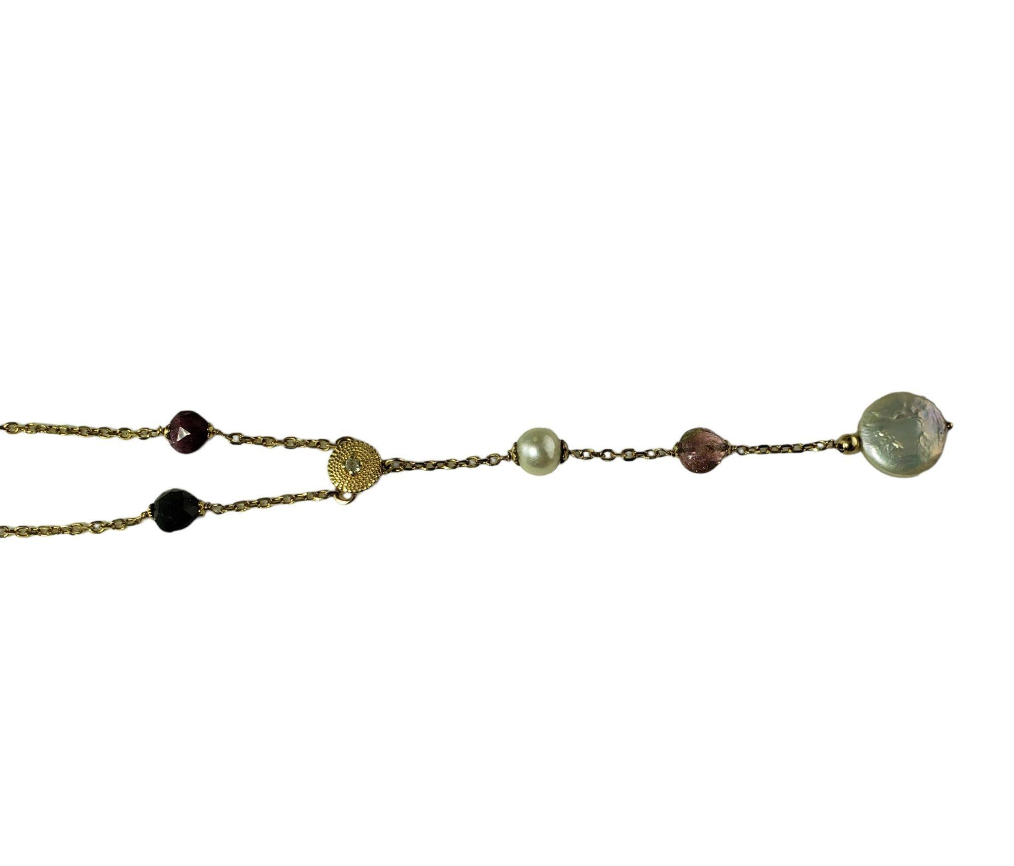 14 Karat Yellow Gold Pearl and Multi Gemstone Necklace #14689 In Good Condition For Sale In Washington Depot, CT