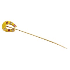 Vintage 14 Karat Yellow Gold Pearl and Red Stone Stickpin