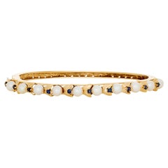 14 Karat Yellow Gold Pearl and Sapphire Alternating Bangle Bracelet
