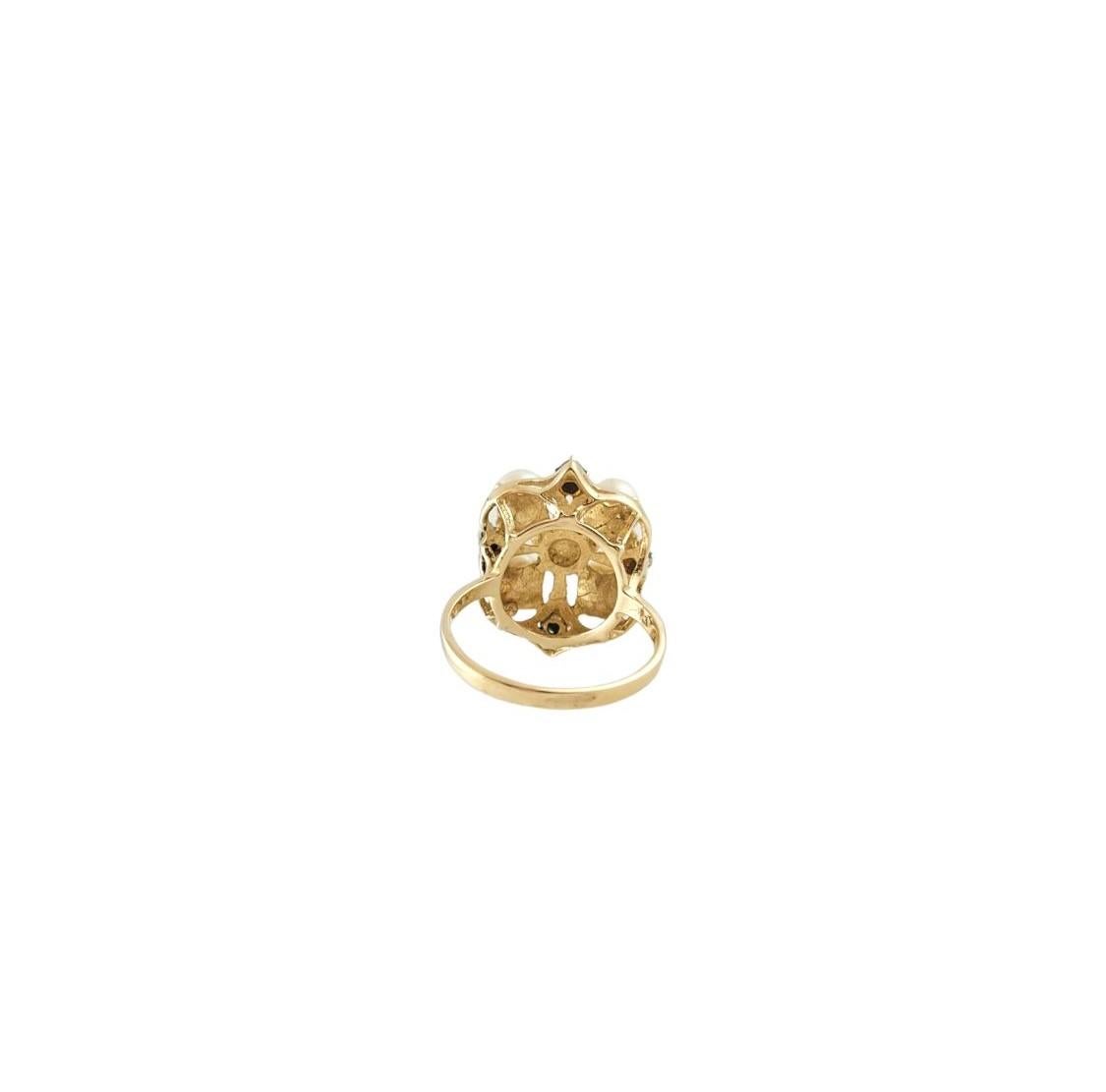 14 Karat Gelbgold Perle und Türkis Ring Größe 7,25 #14656 (Rundschliff) im Angebot
