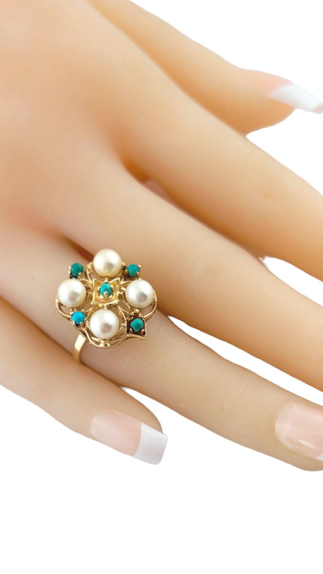 14 Karat Gelbgold Perle und Türkis Ring Größe 7,25 #14656 im Angebot 1