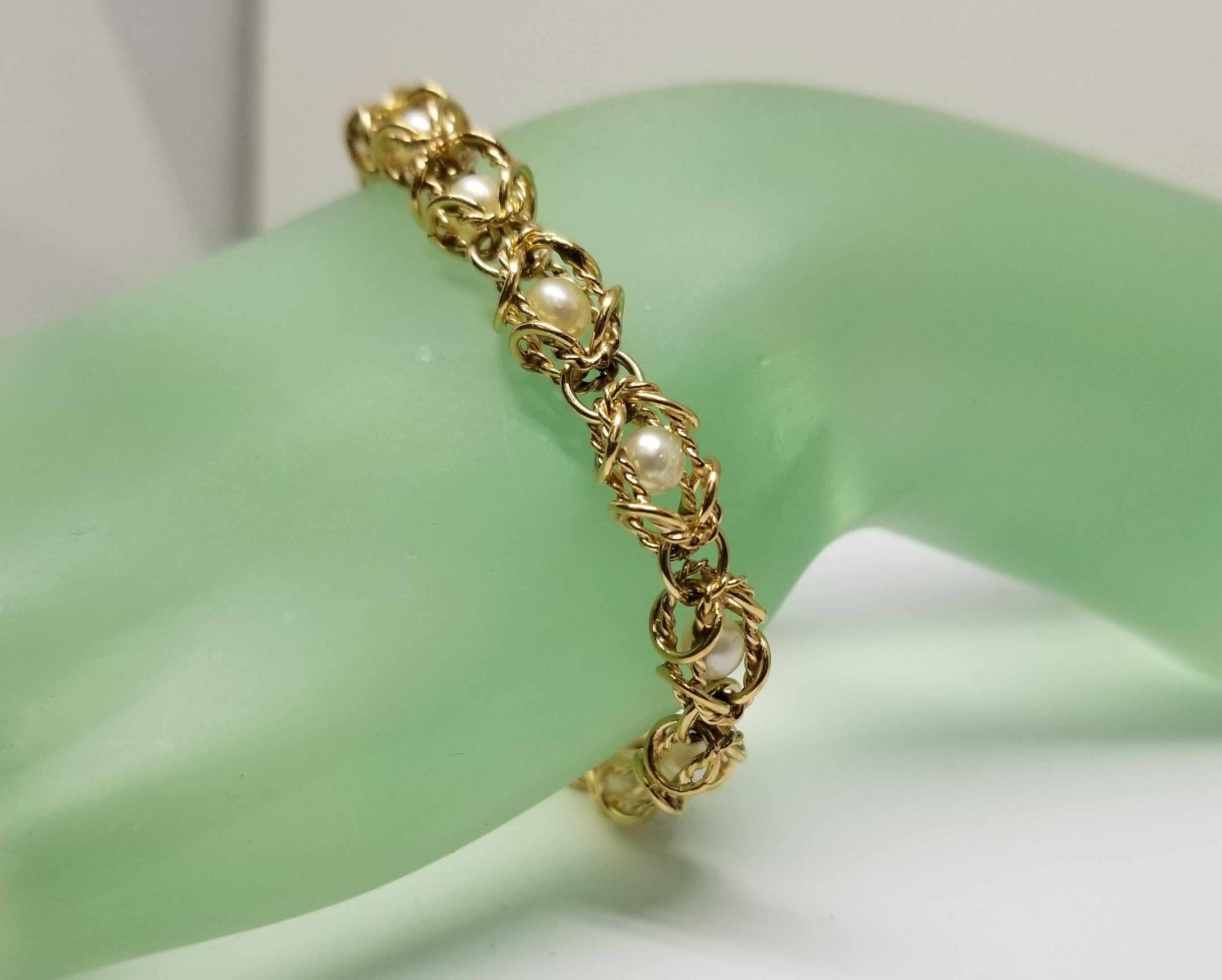 14 Karat Yellow Gold Pearl Bracelet 2