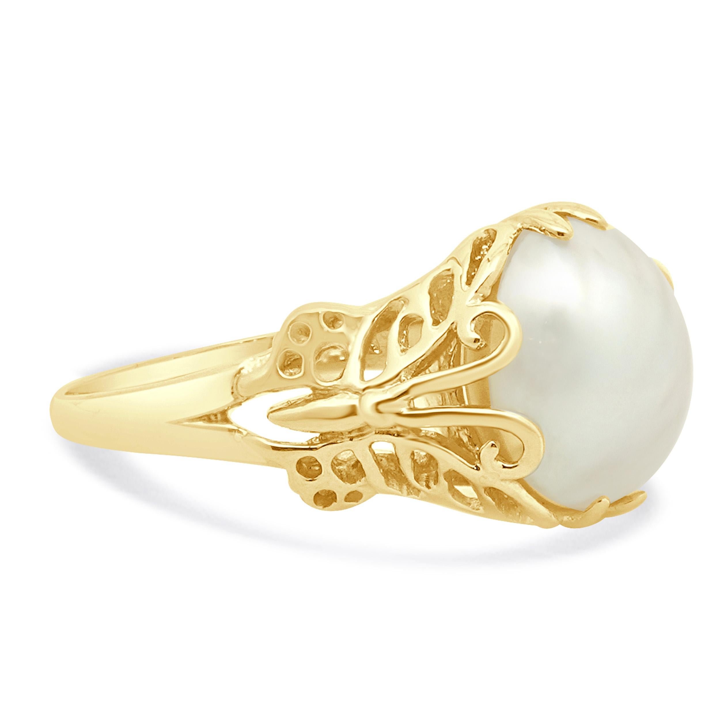 Bague papillon en or jaune 14 carats avec perles Excellent état - En vente à Scottsdale, AZ