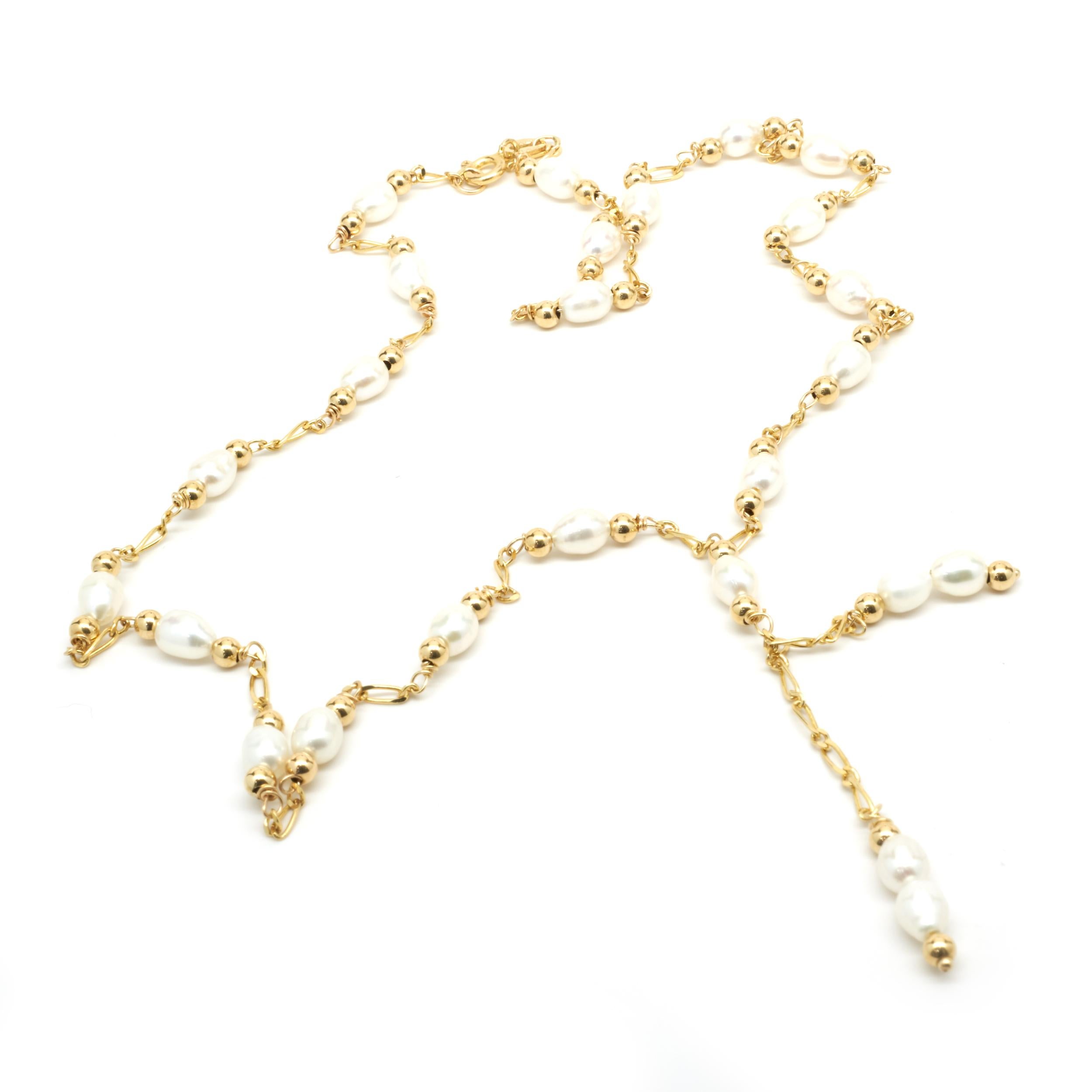 pearl lariat necklace gold