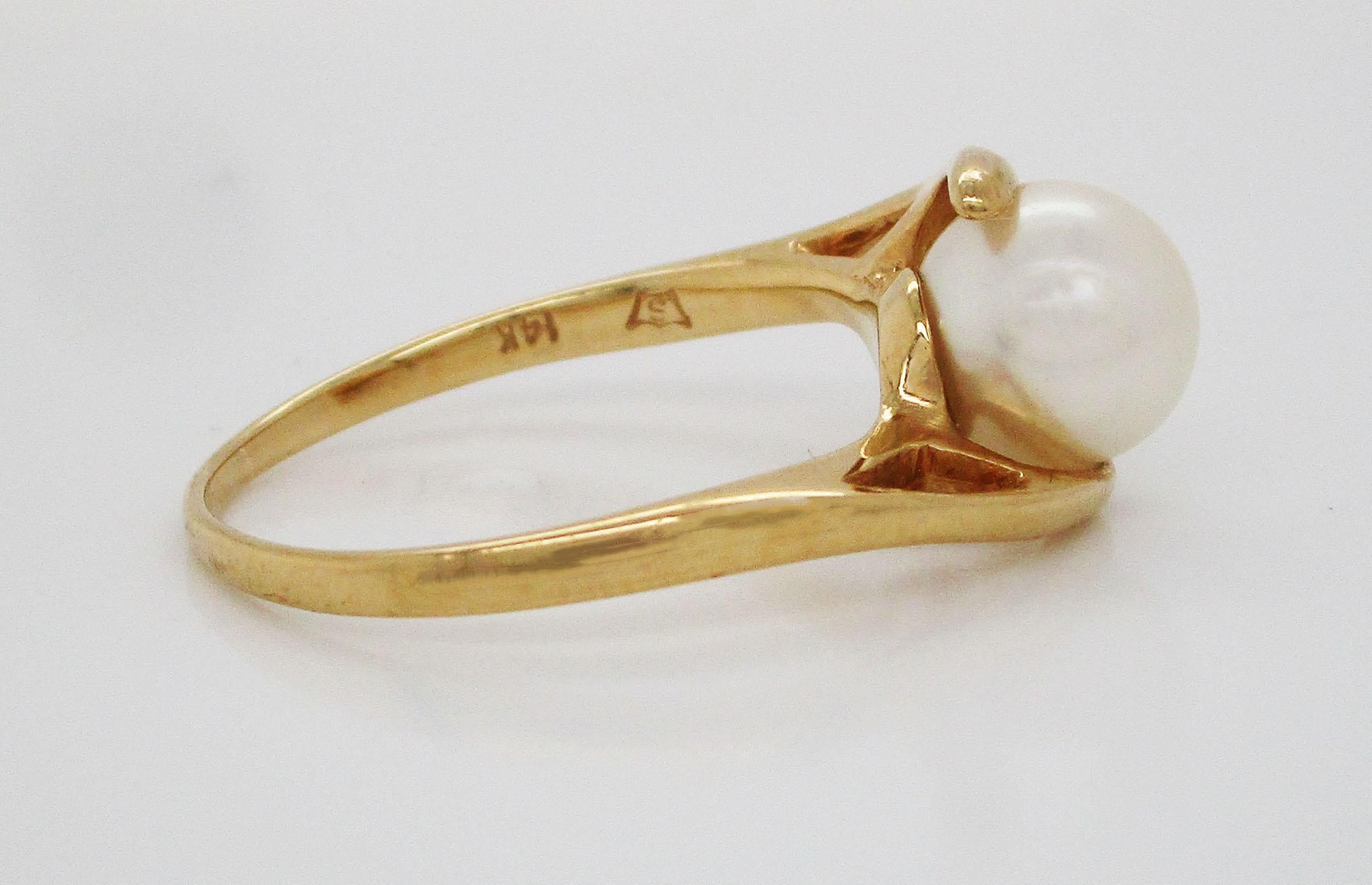 14 Karat Yellow Gold Pearl Bypass Engagement Ring 3