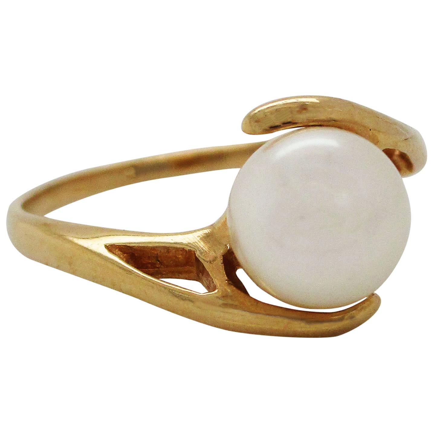 14 Karat Yellow Gold Pearl Bypass Engagement Ring