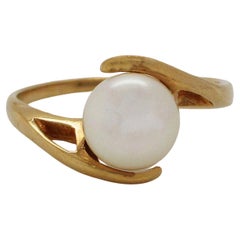 14 Karat Yellow Gold Pearl Bypass Engagement Ring