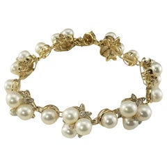 14 Karat Yellow Gold Pearl Cluster and Diamond Bracelet #17720
