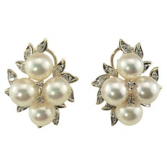 14 Karat Yellow Gold Pearl Cluster and Diamond Earrings #17721