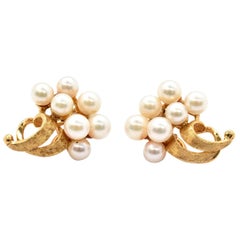 14 Karat Yellow Gold Pearl Cluster Clip-On Earrings