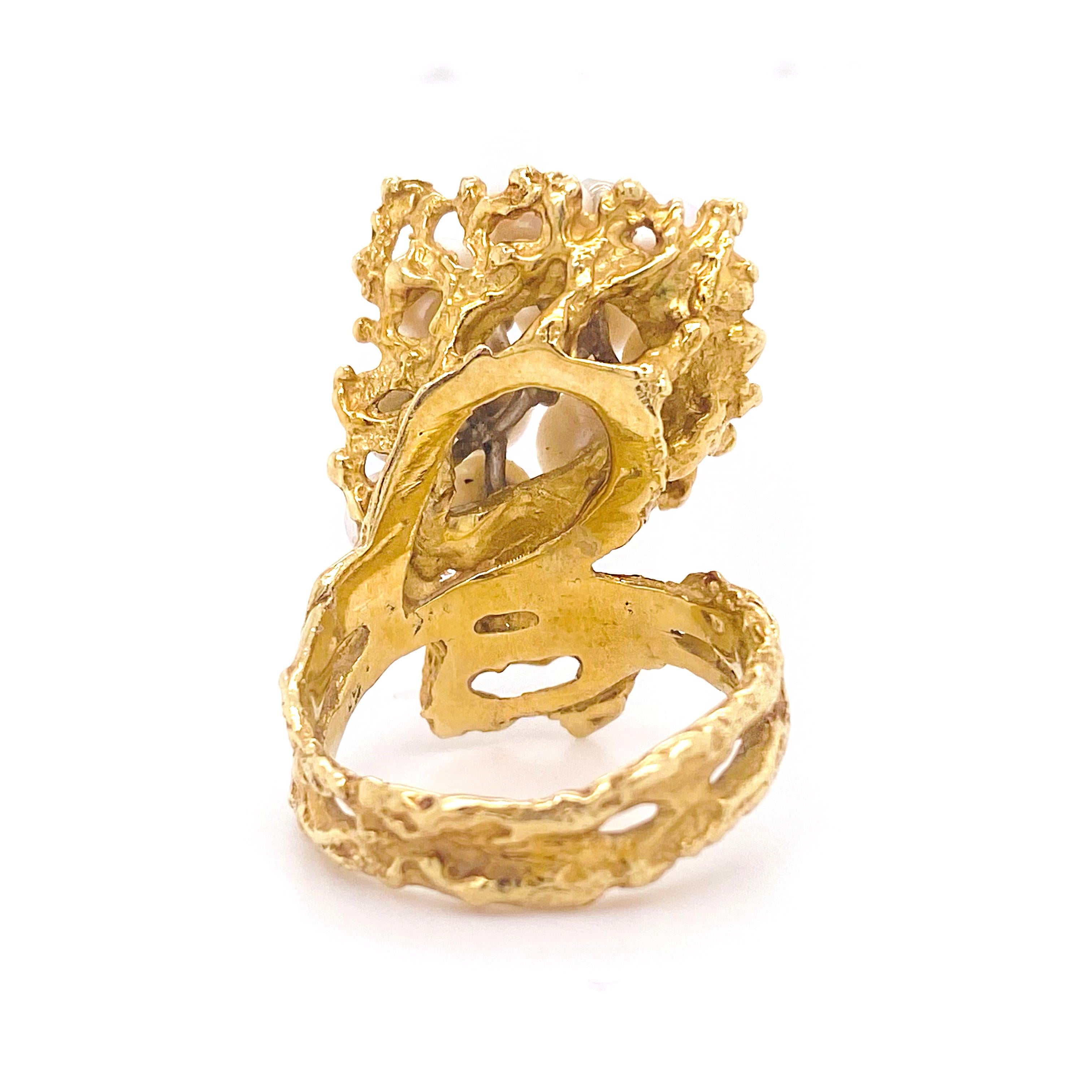 14 Karat Gelbgold Perlen-Cluster-Ring mit Akzenten von 0,10 Karat Diamanten (Rundschliff) im Angebot