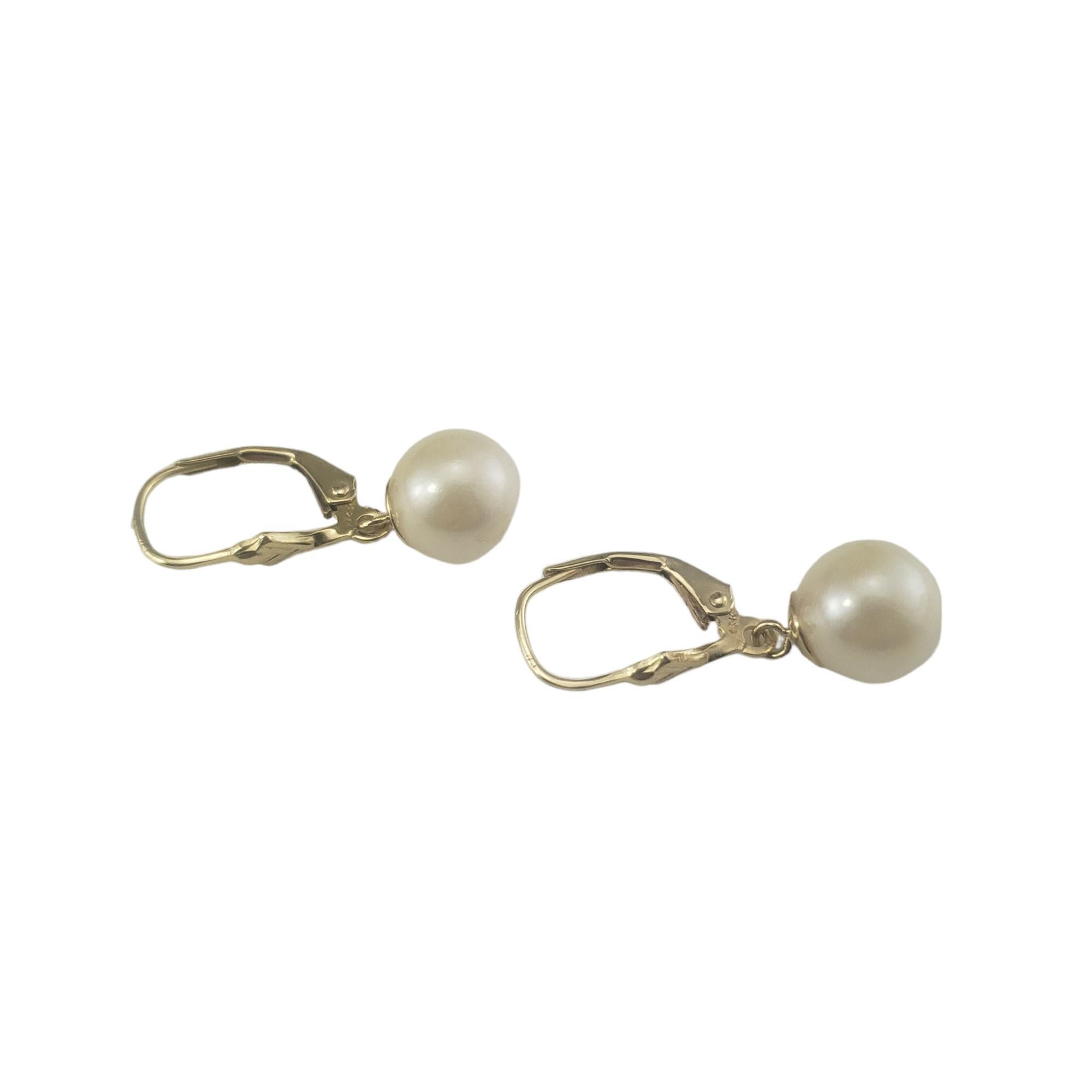 Ball Cut 14 Karat Yellow Gold Pearl Dangle Earrings #16766