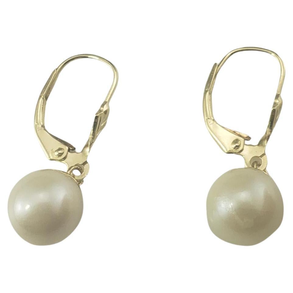 14 Karat Yellow Gold Pearl Dangle Earrings #16766