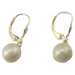 14 Karat Yellow Gold Pearl Dangle Earrings #16766