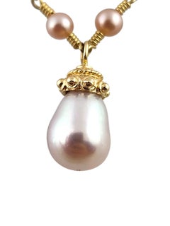 14 Karat Yellow Gold Pearl Drop Necklace #19336