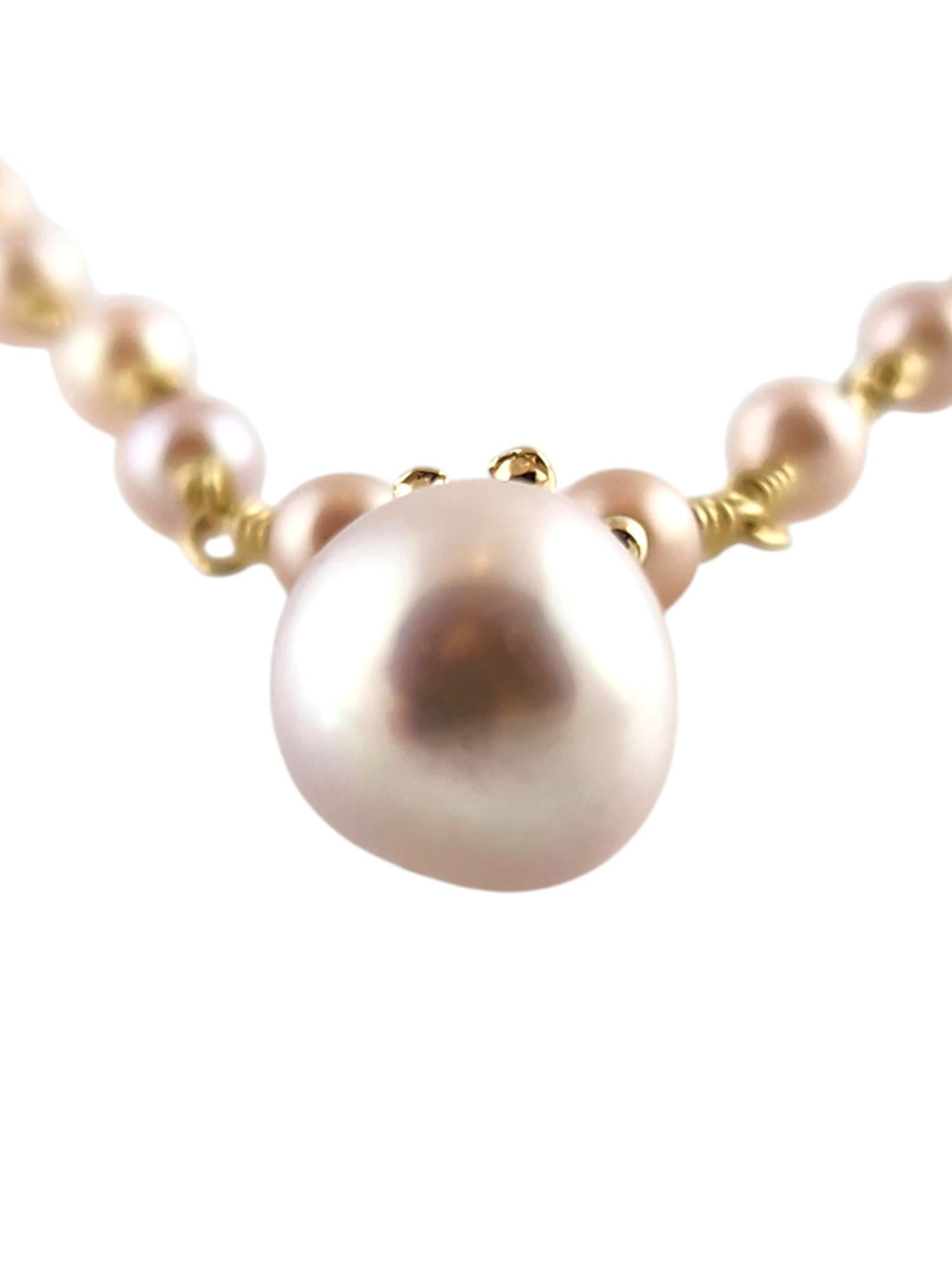 Bead 14 Karat Yellow Gold Pearl Drop Necklace #19336 For Sale