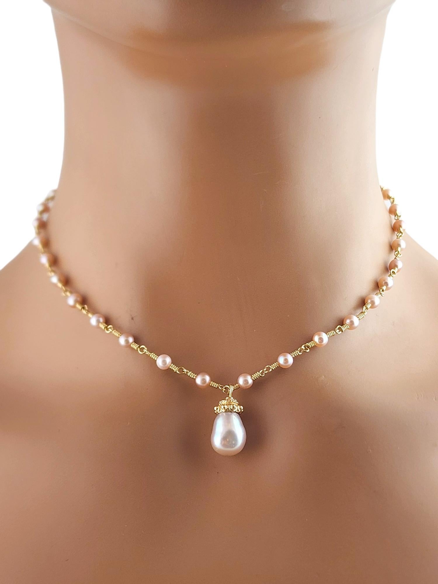 14 Karat Yellow Gold Pearl Drop Necklace #19336 For Sale 2