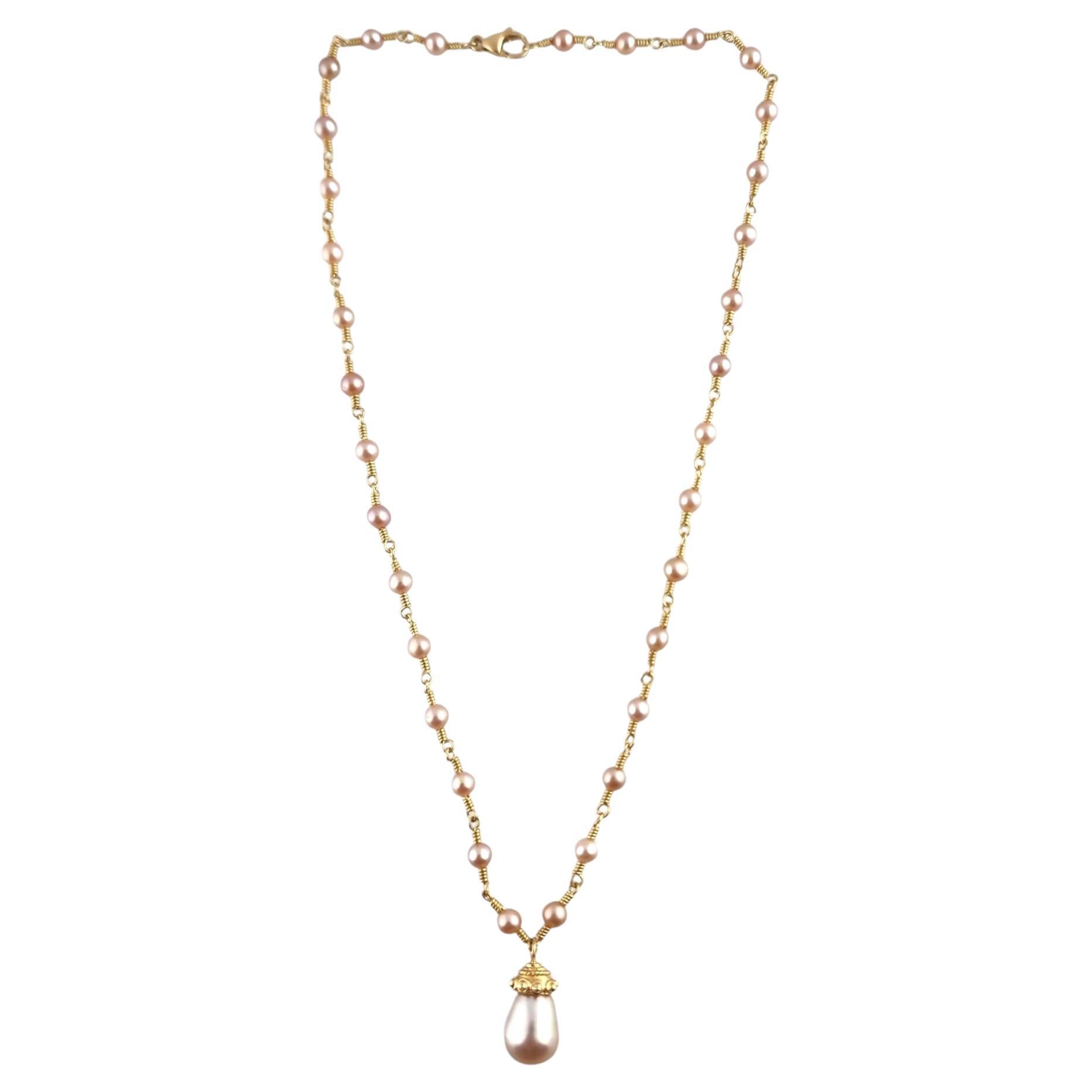 14 Karat Yellow Gold Pearl Drop Necklace #19336