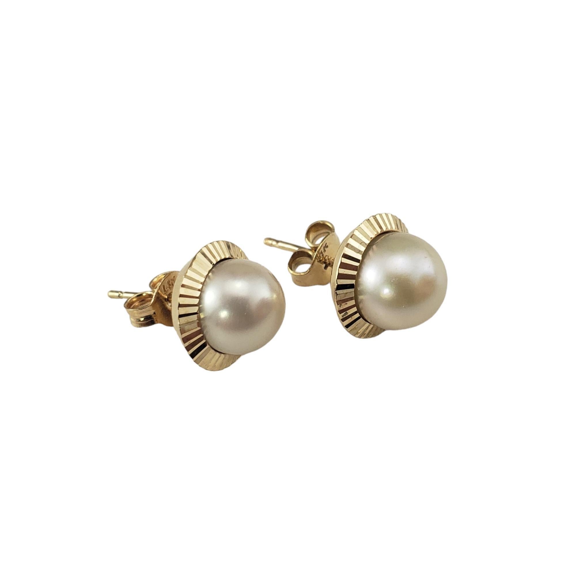 Round Cut 14 Karat Yellow Gold Pearl Earrings #16919 For Sale