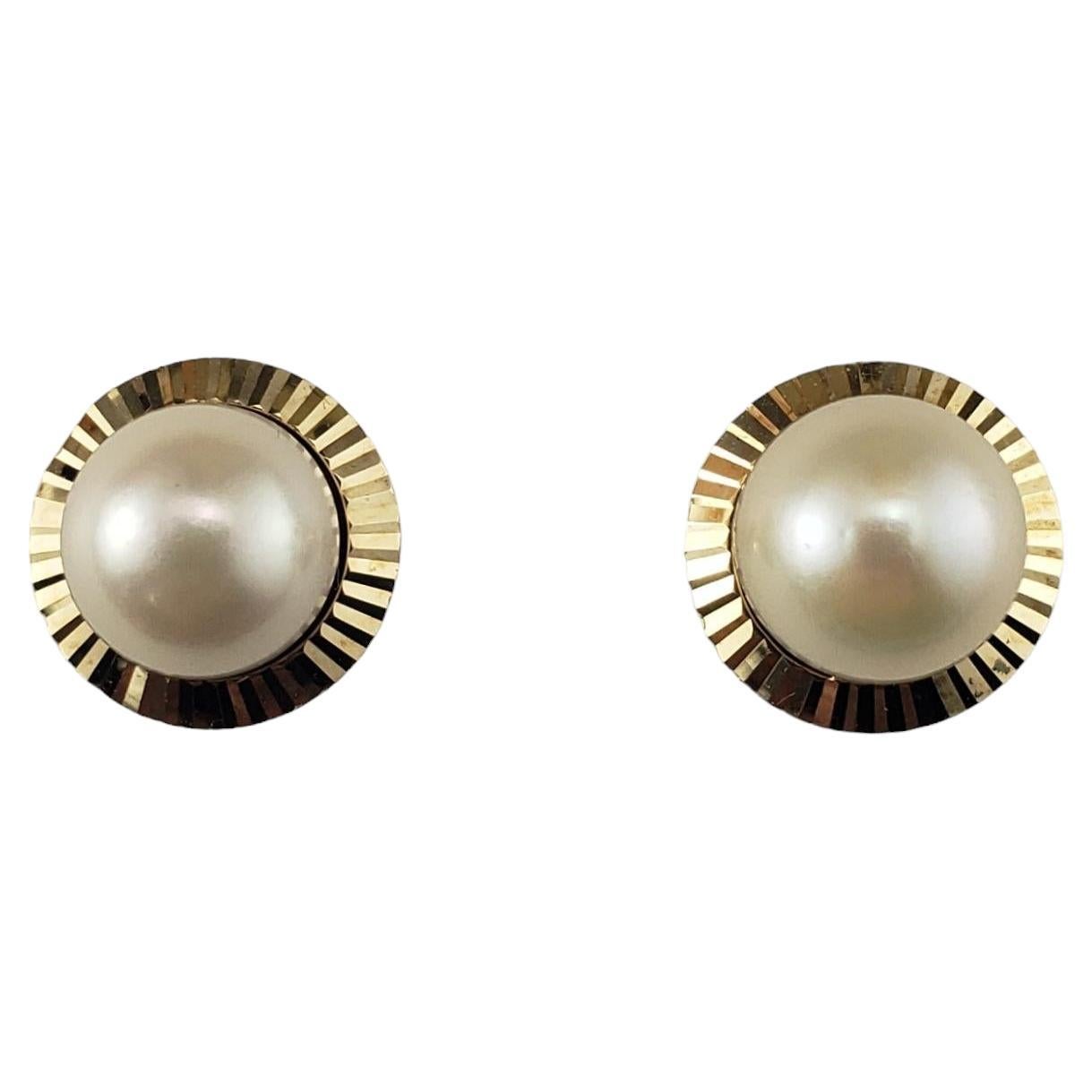 14 Karat Yellow Gold Pearl Earrings #16919 For Sale