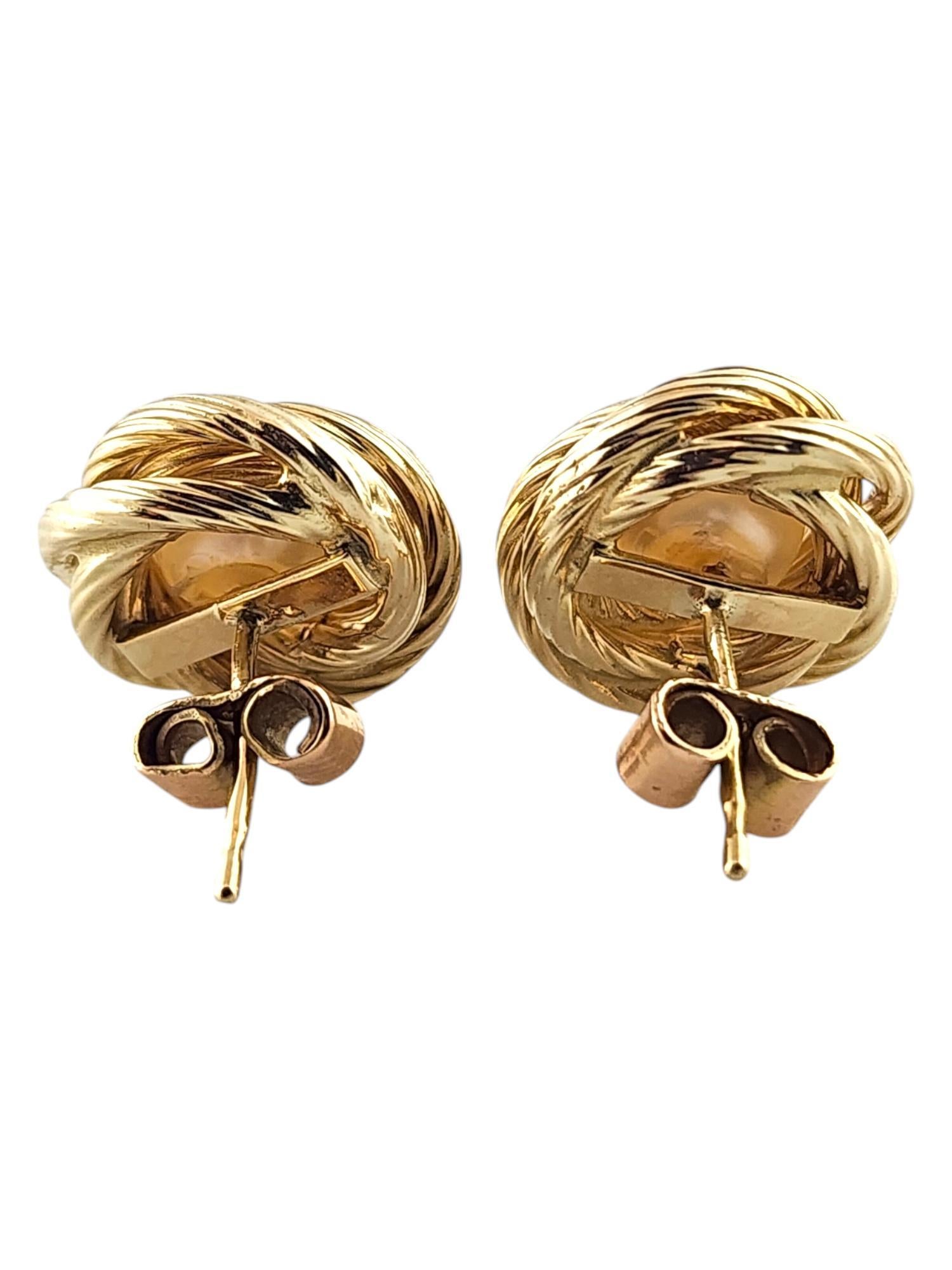 14 Karat Yellow Gold Pearl Knot Earrings #20971 In Good Condition For Sale In Washington Depot, CT