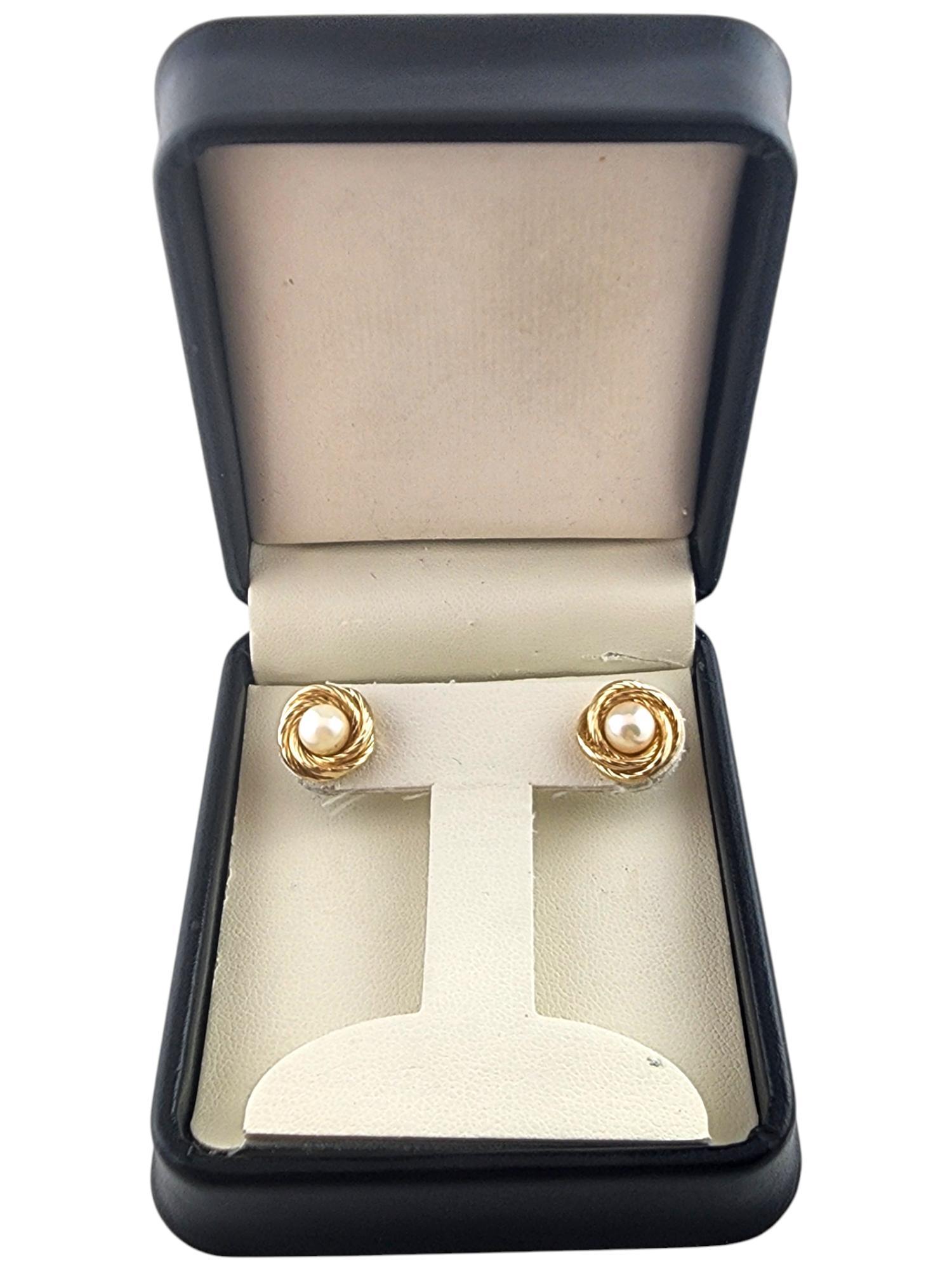 Women's 14 Karat Yellow Gold Pearl Knot Earrings #20971 For Sale