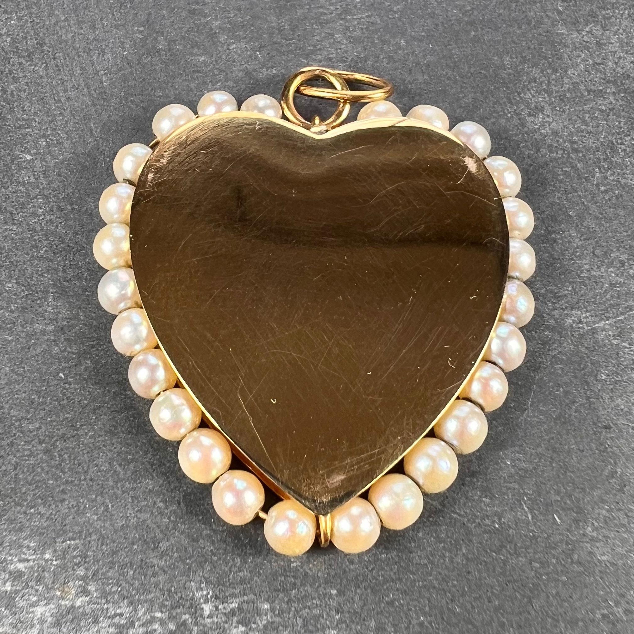 Großer Herz-Charm-Anhänger aus 18 Karat Gelbgold mit Perlen (Ungeschliffen)