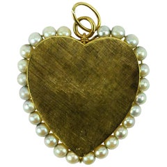 Vintage 14 Karat Yellow Gold Pearl Large Heart Charm Pendant