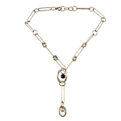 14 Karat Yellow Gold Pearl Large Link "Y" Necklace #21457