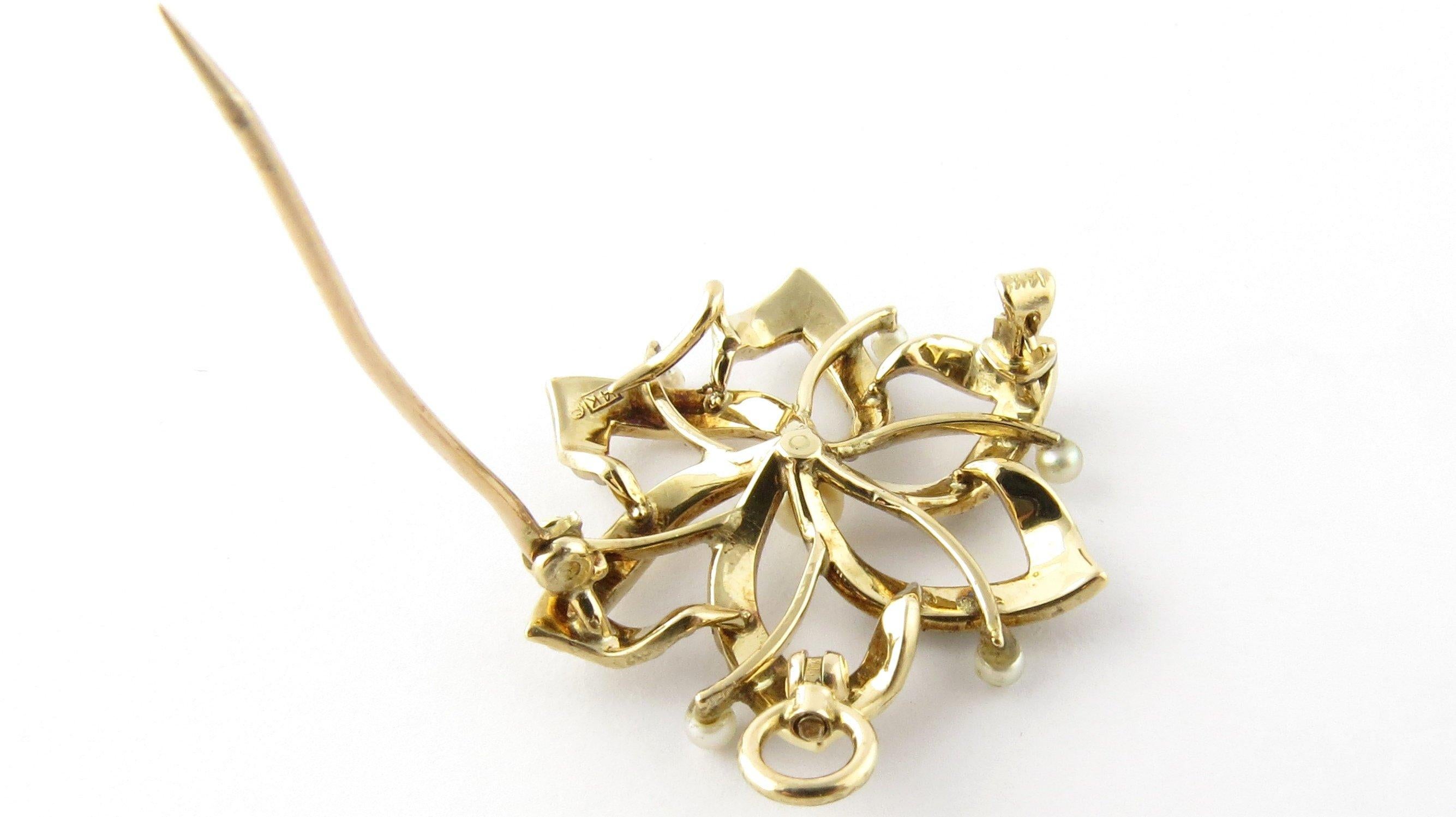 Women's 14 Karat Yellow Gold Pearl Pendant/Pin For Sale
