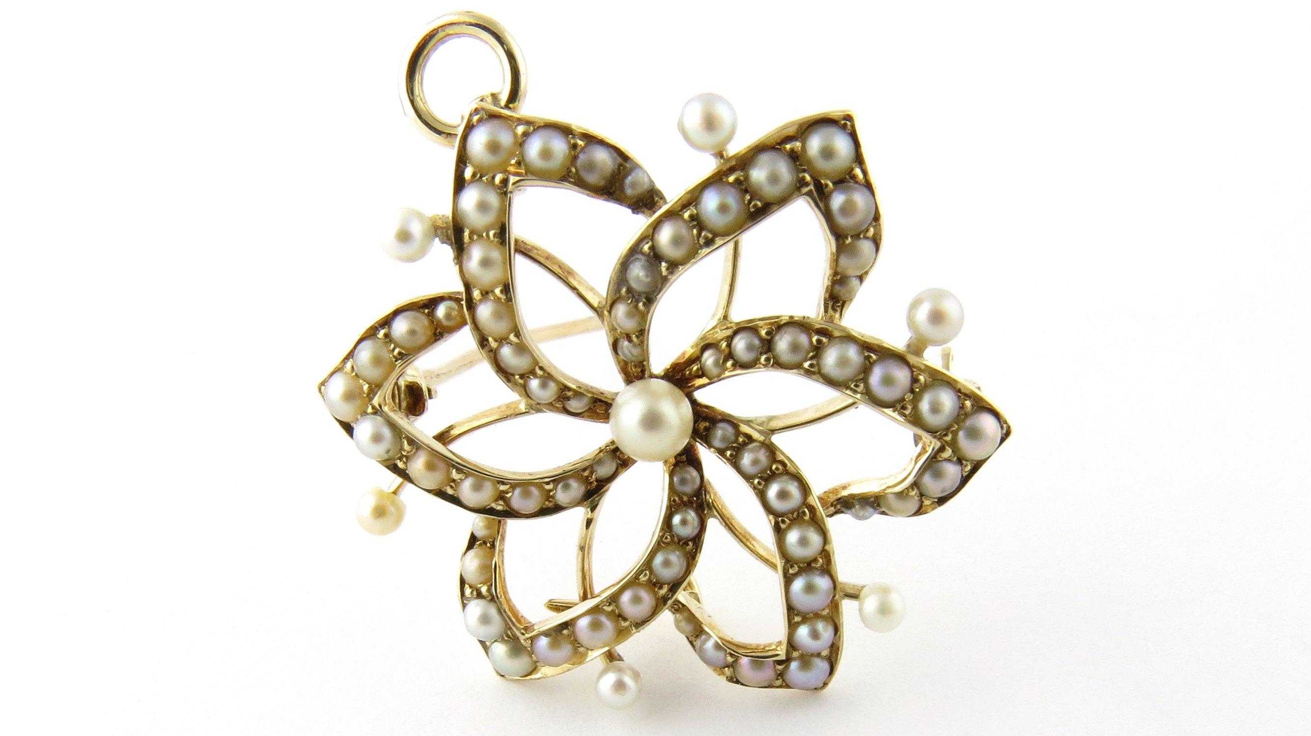 14 Karat Yellow Gold Pearl Pendant/Pin For Sale 1
