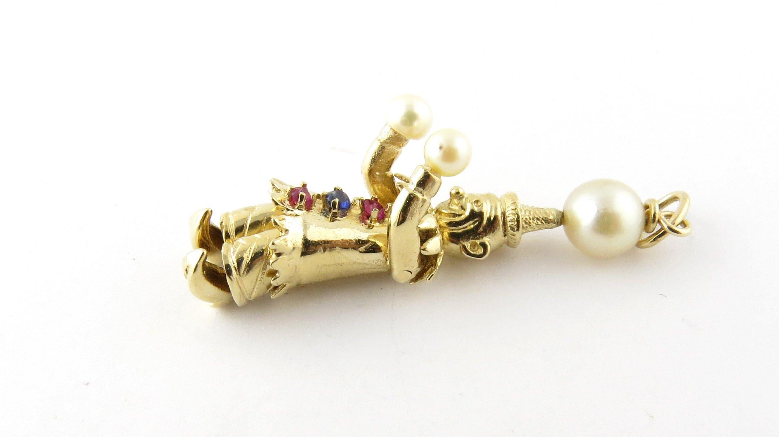Women's 14 Karat Yellow Gold Pearl, Ruby and Sapphire Articulated Clown Pendant