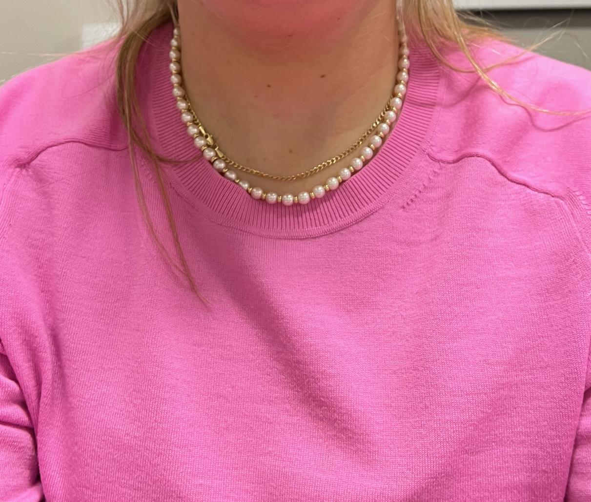 14 Karat Yellow Gold Pearl & Ruby Necklace In Excellent Condition For Sale In  Baltimore, MD
