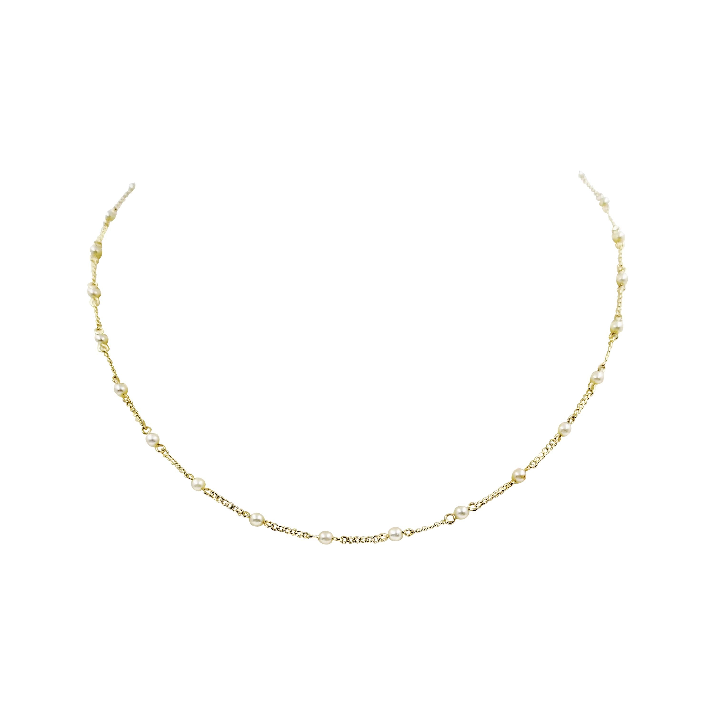 14 Karat Yellow Gold Pearl Station Chain Necklace