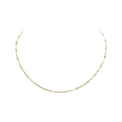 Retro 14 Karat Yellow Gold Pearl Station Chain Necklace