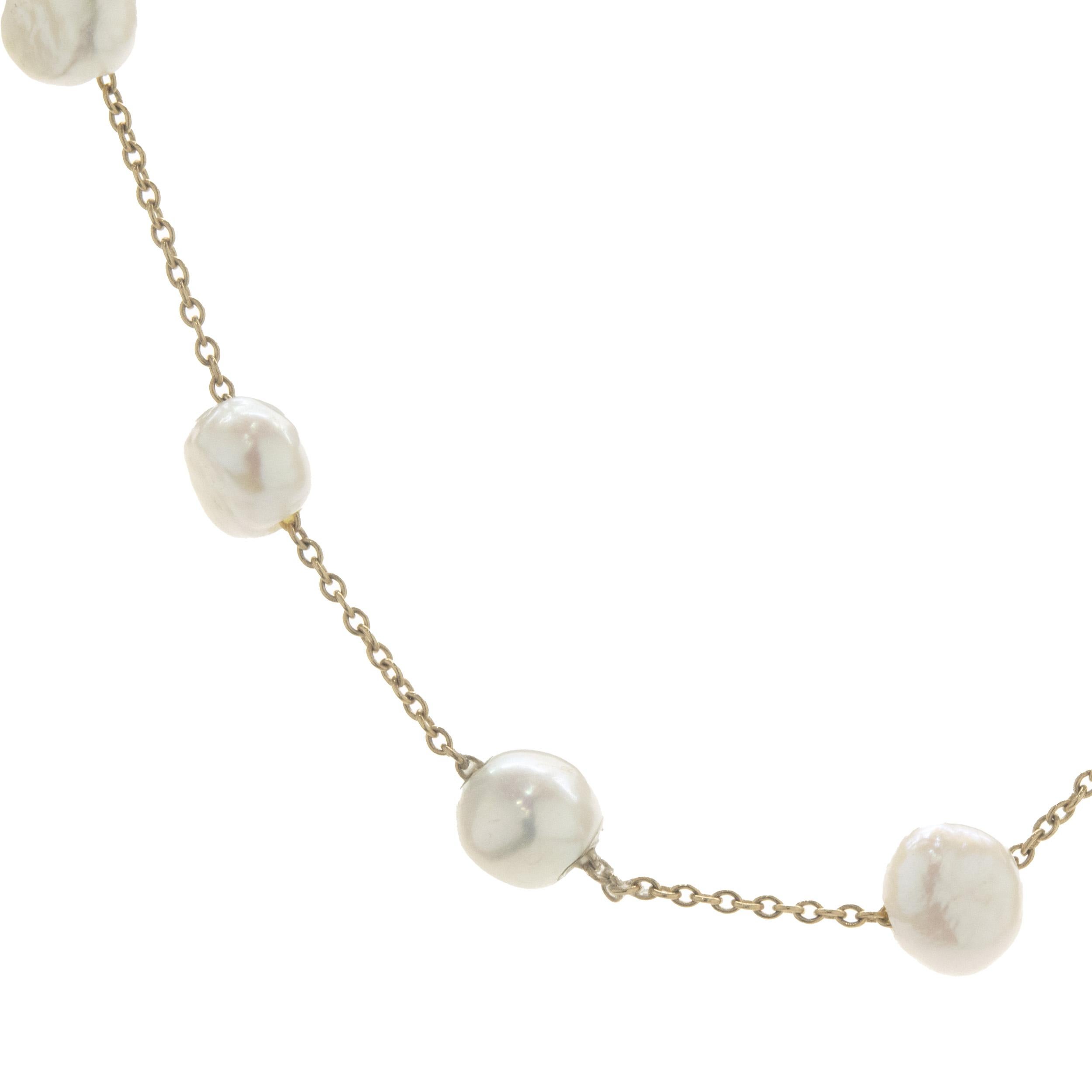 14 Karat Gelbgold Perlen-Halskette mit Station-Kragen (Ungeschliffen) im Angebot