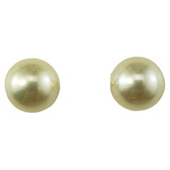 14 Karat Yellow Gold Pearl Stud Earrings #16398