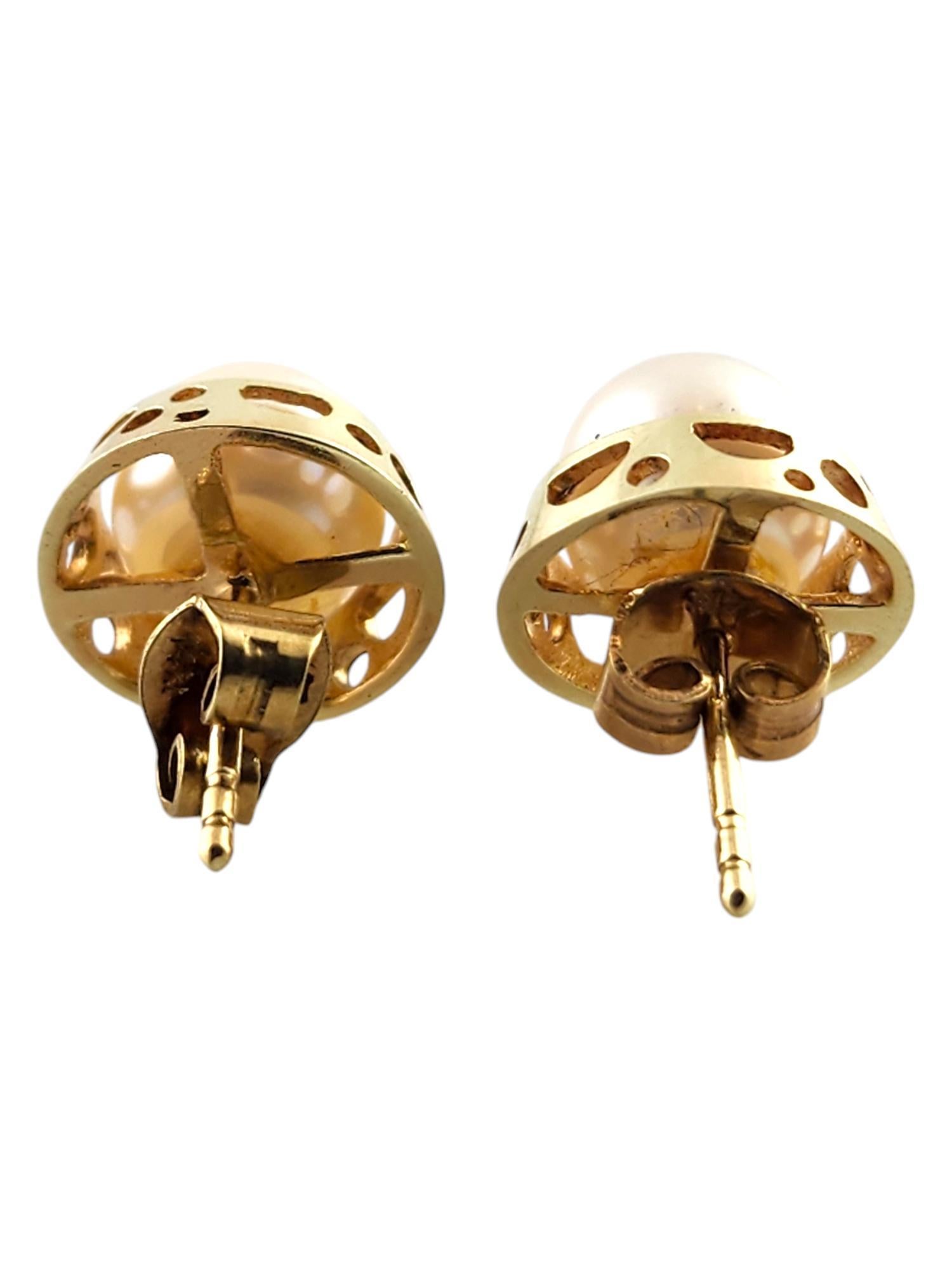 Women's 14 Karat Yellow Gold Pearl Stud Earrings #18499 For Sale