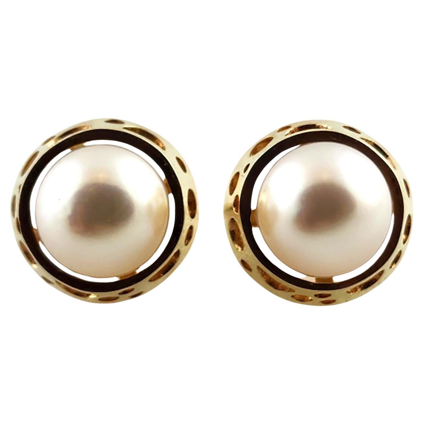 14 Karat Yellow Gold Pearl Stud Earrings #18499 For Sale
