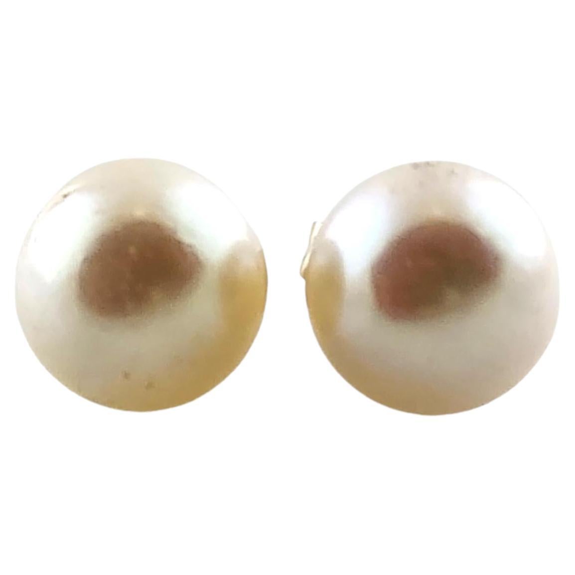 14 Karat Yellow Gold Pearl Stud Earrings #18572